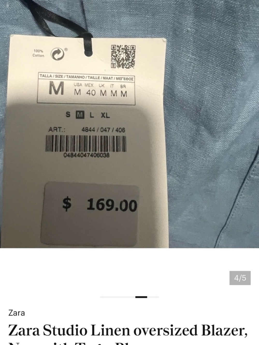 Zara Sky Blue Linen Oversized Blazer - Picture 4 of 4
